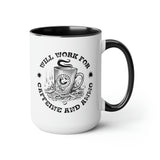 Will Work for Caffeine and Ammo, Two-Tone Coffee Mugs, 15oz